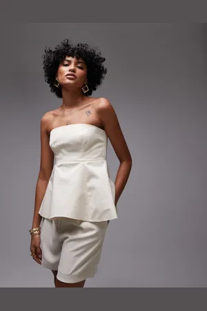 MANGO Capsule - Bandeau-top i hørblanding med struktur og peplum-kant-Gul