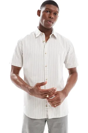 JACK & JONES Beige Oxford-skjorte med korte ærmer og striber-Neutral