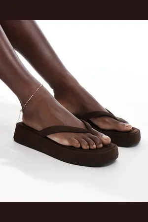 Stradivarius Mørkebrune flatform-sandaler