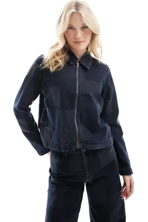 VERO MODA Mørkeblå denimjakke med patchwork-design og lynlås - Del af sæt