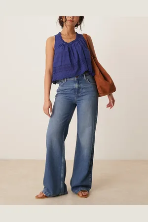Free People Stride - Mellemvasket blå jeans med lige og vide ben
