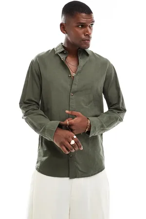JACK & JONES Kakifarvet skjorte i hørblanding-Grøn