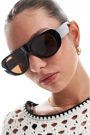 AJ Morgan Sorte aviator-solbriller med flad top og brune glas