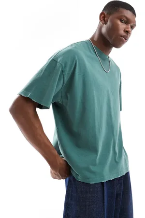 Pull&Bear Grø croppedn T-shirt med slidt finish i firkantet pasform