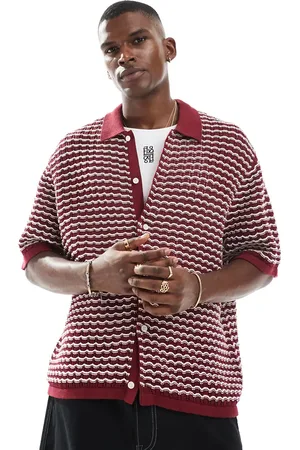 JACK & JONES Rød hæklet polo med gennemgående knapper