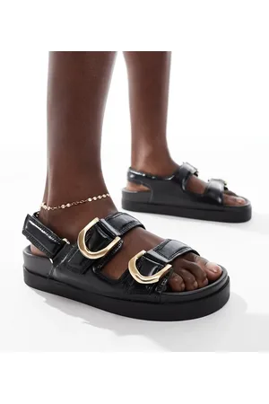 Stradivarius Wide Fit - Sorte chunky flade sandaler