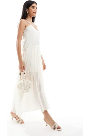 Object Offwhite slip-maxikjole i tyl-Hvid