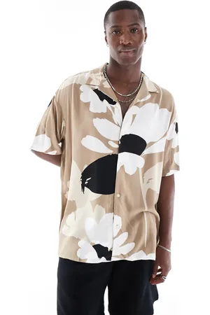 JACK & JONES Beige skjorte med reverskrave og abstrakt blomstermønster-Neutral
