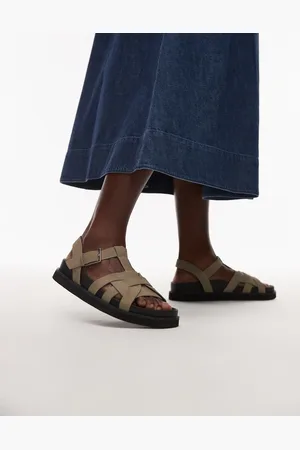 Topshop Jason - Grå flade sandaler i ruskind