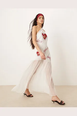 For Love & Lemons Mi Amore - og broderet maxikjole-Multifarvet