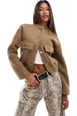Style Cheat Kakigrøn bomber-jakke i boucle-Neutral