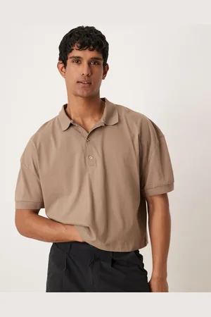 ASOS Beige oversized cropped poloskjorte med sænkede skuldre-Neutral