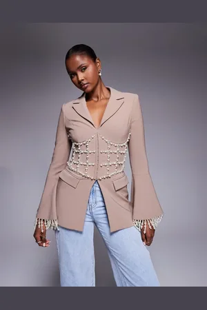 Lavish Alice Svampefarvet blazer med perleudsmykninger-Brun