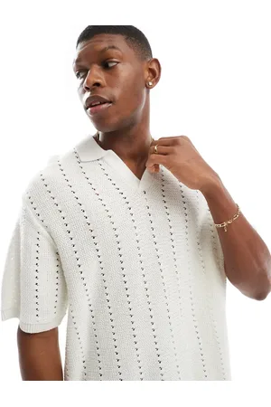JACK & JONES Hvid hæklet polo med slids i halsen