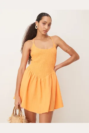 ASOS -orange minikjole med dyb rund hals og krydsende ryg i krølstof