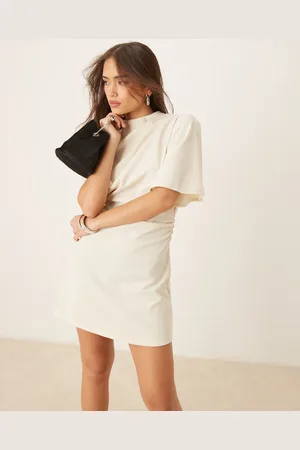 ASOS Hvid minikjole i rynkede sider med flagrende ærmer