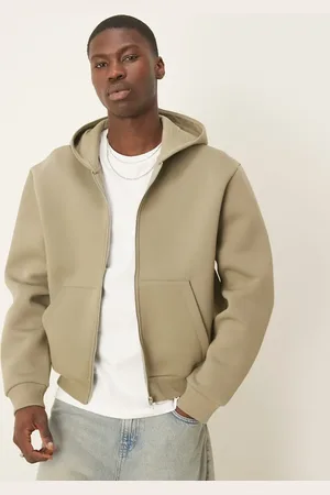 ASOS Oversized, kraftig og kakifarvet hættetrøje i scuba-stof med firkantet pasform og lynlås-Grøn