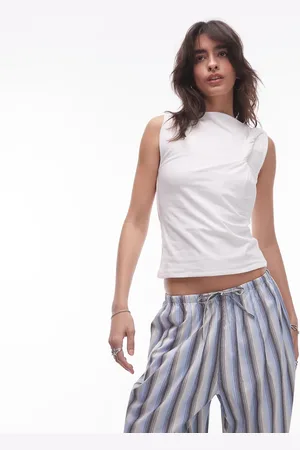 Topshop Elfenbensfarvet tanktop med knude på skulderen-Hvid