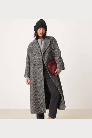 Miss Selfridge Monokrom trenchcoat med bælte og sildebensmønster-Multifarvet
