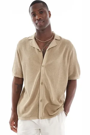 JACK & JONES Beige strikket oversized polo med knapper-Neutral