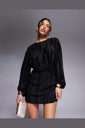 ASOS Plisseret minikjole med blouson-ærmer og indsyet talje