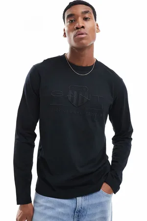 GANT T-shirt med lange ærmer og præget, tonet emblemlogo-Hvid