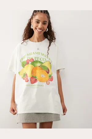 Reclaimed Ecrufarvet og oversized T-shirt med vintage blomsterprint-Hvid