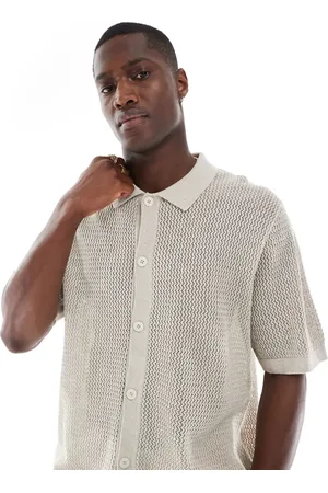 JACK & JONES Premium - Cremehvid poloskjorte med tekstur og knapper