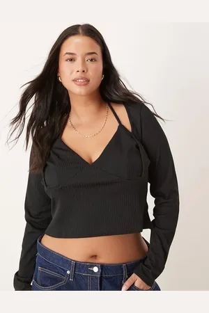 ASOS ASOS DESIGN Curve - ribstrikket top med halterneck og lange ærmer