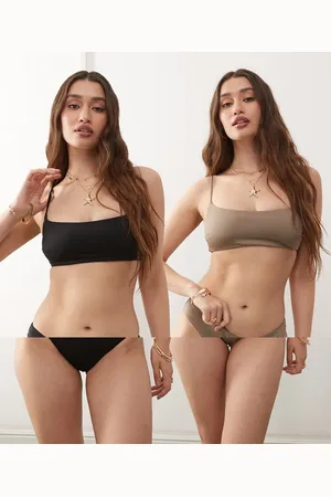 Weekday Pakke med 2 bikinitoppe med bandeau-snit i sort/gråbrun