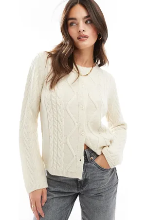 ASOS Cardigan i strik med forskelligt mønster-Hvid