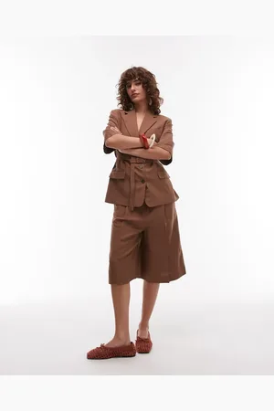 MANGO Brune longline-bermudashorts i hørblanding - Del af sæt