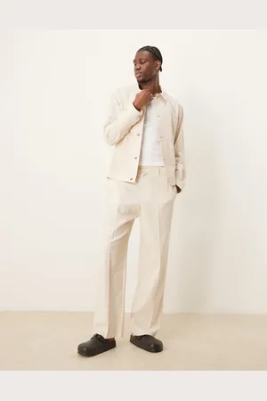 ASOS Beige elegante bukser med brede ben og elastisk talje i bomuld - Del af sæt-Neutral