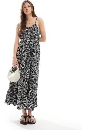 VERO MODA Easy - Sort cami-kjole i ankellængde med småblomstret mønster