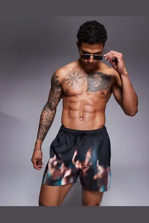 ASOS Sorte korte badeshorts med sløret fotografisk print
