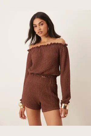 ASOS Offshoulder-top med tekstur og små flæser - Del af sæt