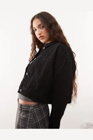 Noisy May Sort firkantet cropped denimjakke