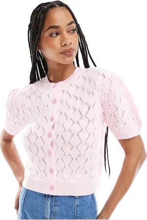 Miss Selfridge Top med knapper og korte pufærmer i pointelle-strik