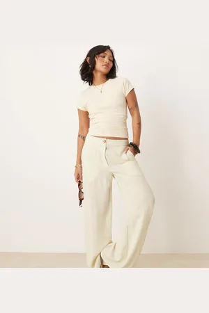 ASOS Petite - Offwhite bukser med lige ben og afslappet pasform i hørblanding-Hvid