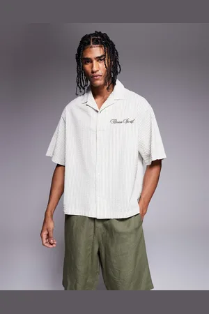 ASOS Oversized skjorte i bæk-og-bølge-stof med salviegrønne striber og firkantet pasform
