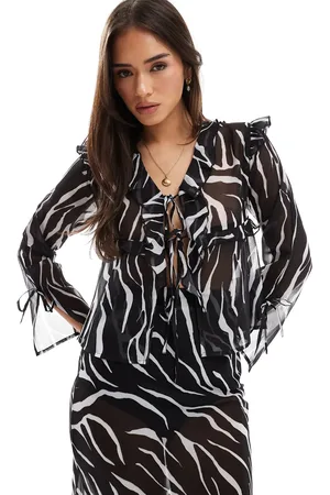 Esmée Gennemsigtig strandtop med bindebånd foran og flæsekanter i zebraprint - Kun hos ASOS-Multifarvet