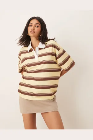 ASOS Gul og stribet kortærmet T-shirt med rugby-krave