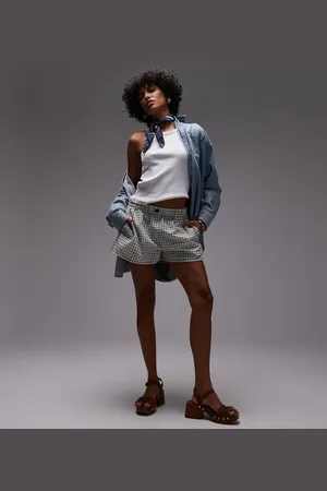 Topshop Pull on-boksershorts med monokrome tern i tekstureret krølstof-Multifarvet