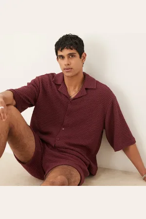 ASOS Bordeaux oversized hæklet skjorte med halve ærmer - Del af sæt