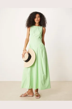ASOS Grøn midikjole med indsyet talje og bred halsudskæring