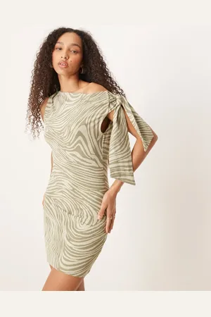 ASOS Minikjole i med oneshoulder-snit og bindeknude-Multifarvet