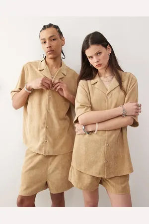 Reclaimed Unisex - Naturfarvet skjorte i jernbanefløjl-Neutral