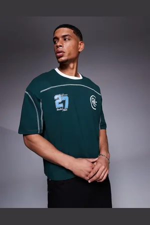 ASOS Mørkegrøn oversized T-shirt med stribedetalje og grafisk sportsprint