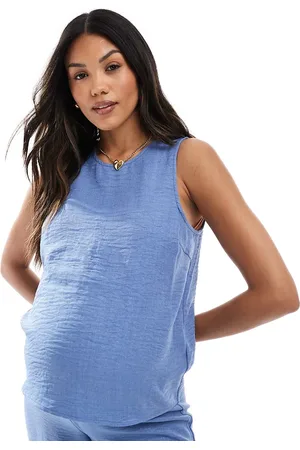Mama;licious Mamalicious - Blå tanktop i tekstureret krølstof med bindebåndsdetalje i siden - Del af sæt