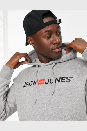 JACK & JONES Essentials - Gråmeleret hættetrøje med logo